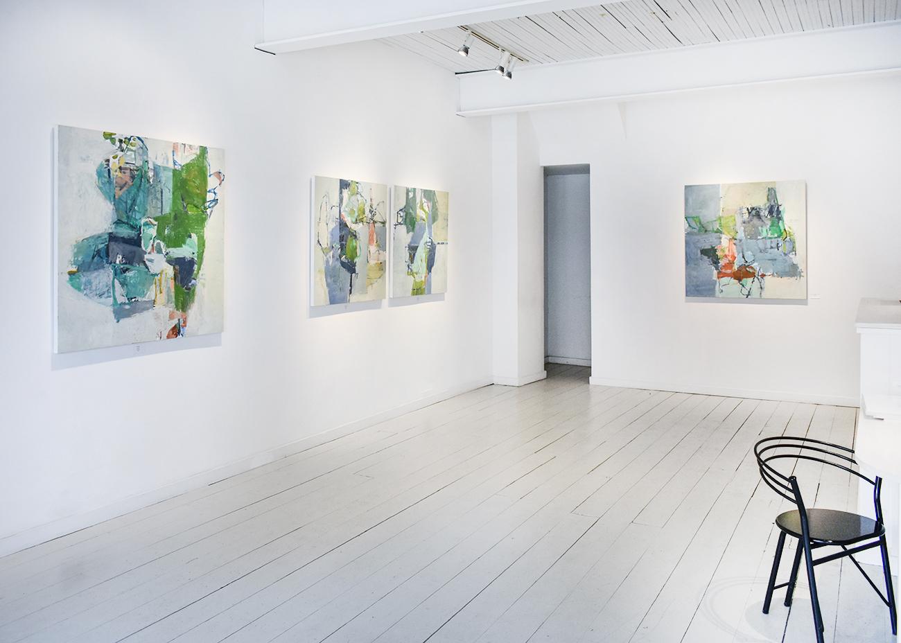 Delta (Pintura al óleo expresionista abstracta sobre lienzo en verde azulado, azul aguamarina y verde) en venta 3