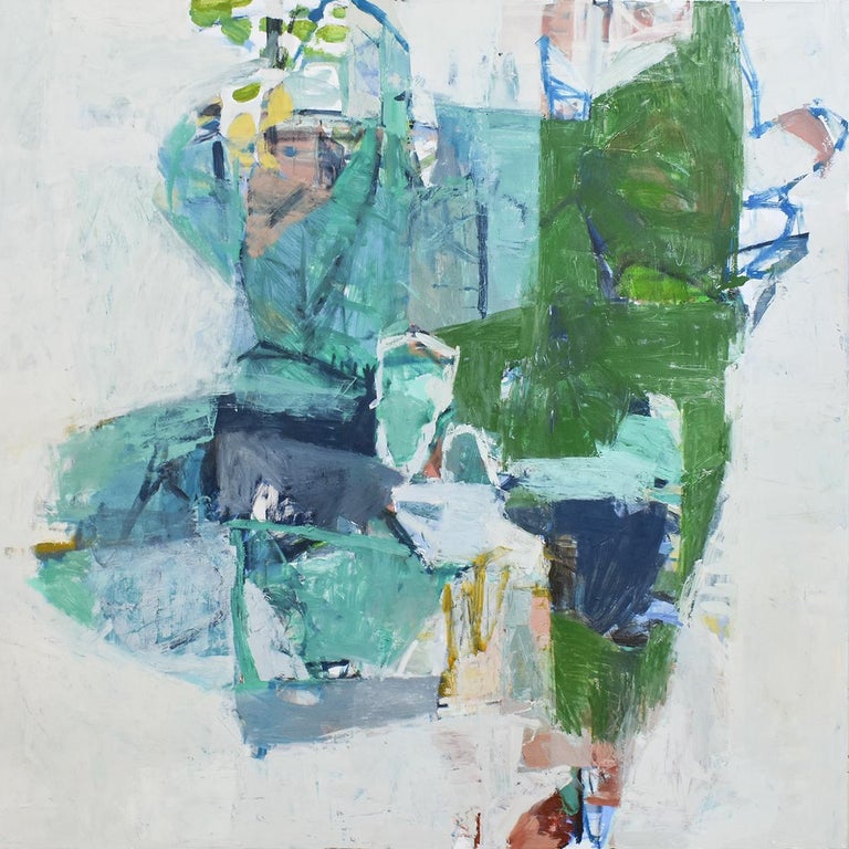 Jenny Nelson Abstract Painting - Delta (Abstract Expressionist Oil Painting on Canvas in Teal, Aqua Blue & Green)