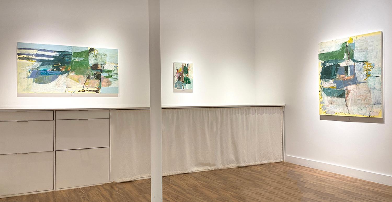 Drift (Zeitgenössische abstrakte horizontale Ölgemälde auf Leinwand in Pastellfarben) im Angebot 4