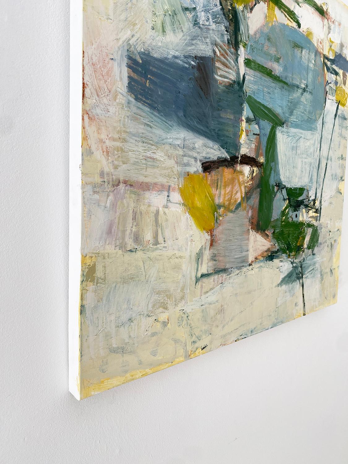 Golden (Abstract Square oil Painting on Canvas with Blues and Yellows) For Sale 1