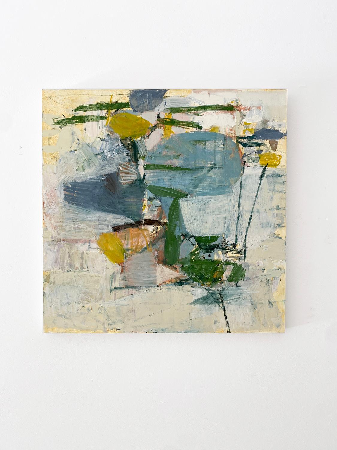 Golden (Abstract Square oil Painting on Canvas with Blues and Yellows) For Sale 2