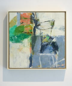 Island Stay 3 (Contemporary Abstract Oil Painting in Blue, Coral, Green & Teals)