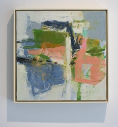 Island Stay 4 (Modern Abstract Oil Painting in Teal Blue, Coral, and Green)