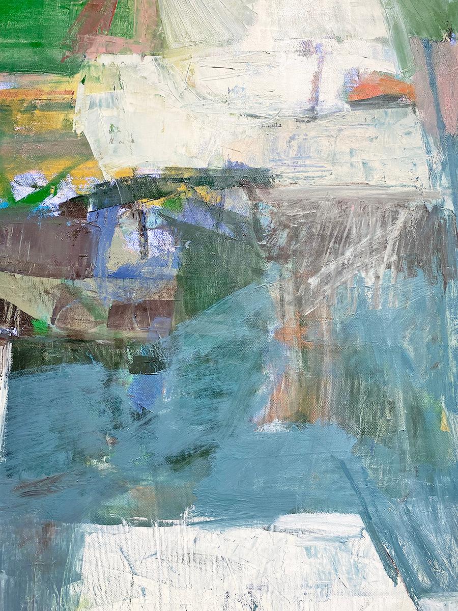 'Longest Day' painted by Hudson Valley artist, Jenny Nelson, in 2022
Oil on canvas
30 x 30 inches, with white painted sides 
Excellent condition, ready to hang 
Signed, verso 

Jenny Nelson’s sense of structure and organization remains a mainstay in