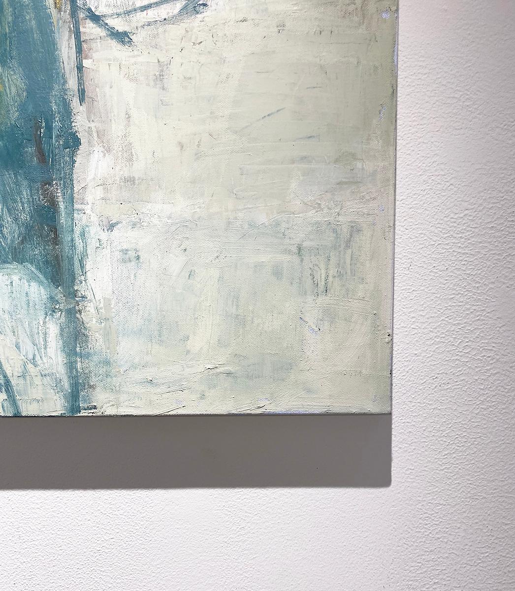 Longest Day: Abstract Expressionist Oil Painting in Blue, Grey and Green 1