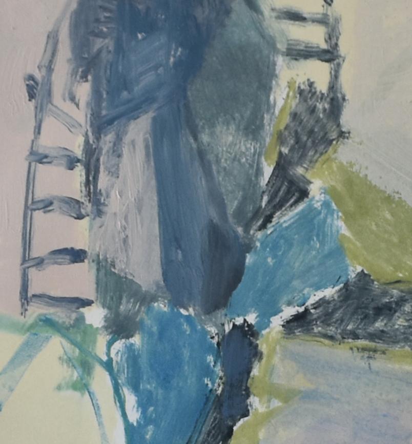 Nr. 4: Monotypie des abstrakten Expressionismus in Marineblau, Weichem Gelb und Grün (Abstrakt), Print, von Jenny Nelson