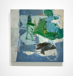 Sasso, carta, forbici: Pittura espressionista astratta su tela in blu e verde