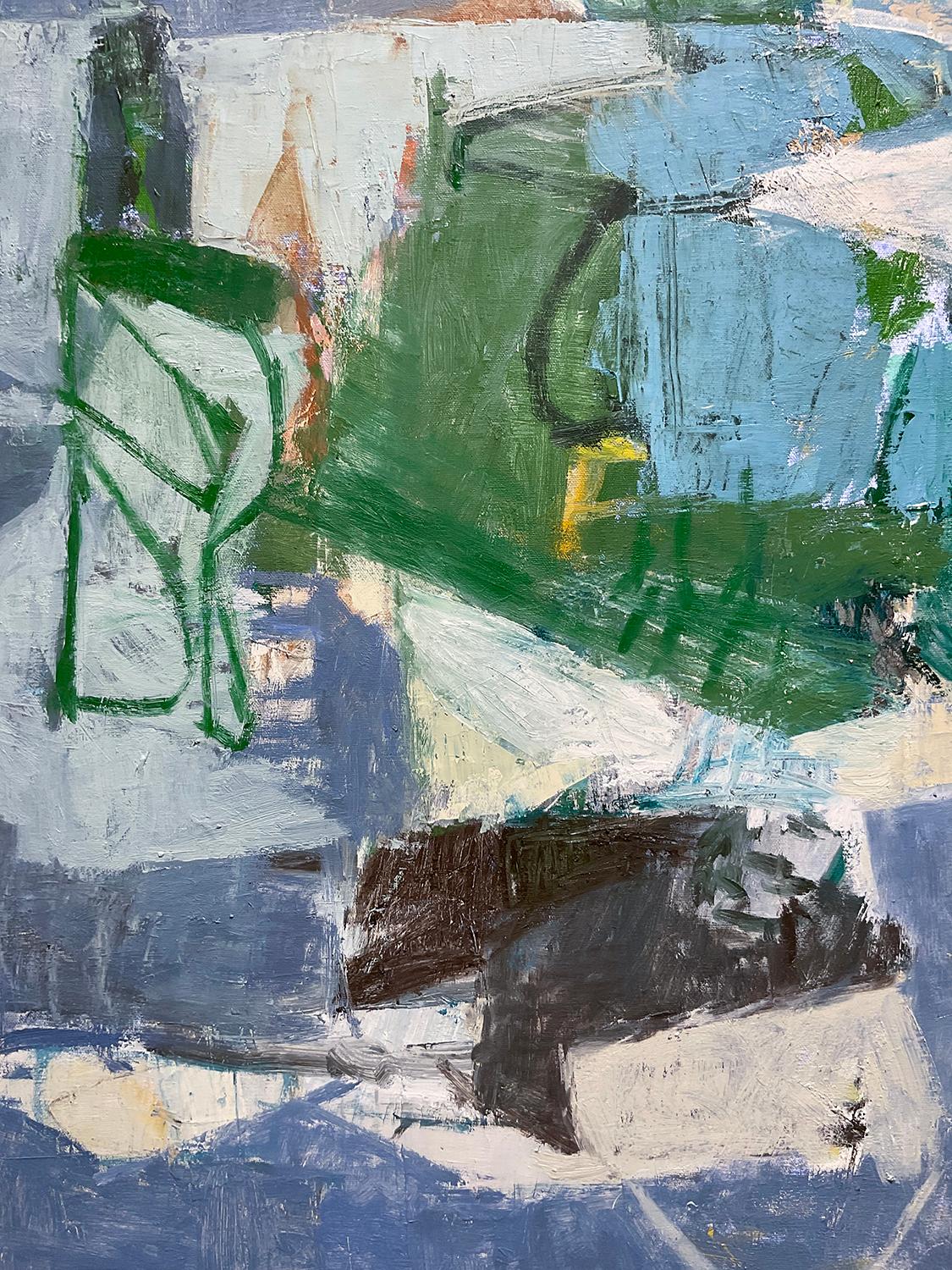 Rock, Paper, Scissors: Abstract Expressionist Painting on Canvas in Blue & Green 1