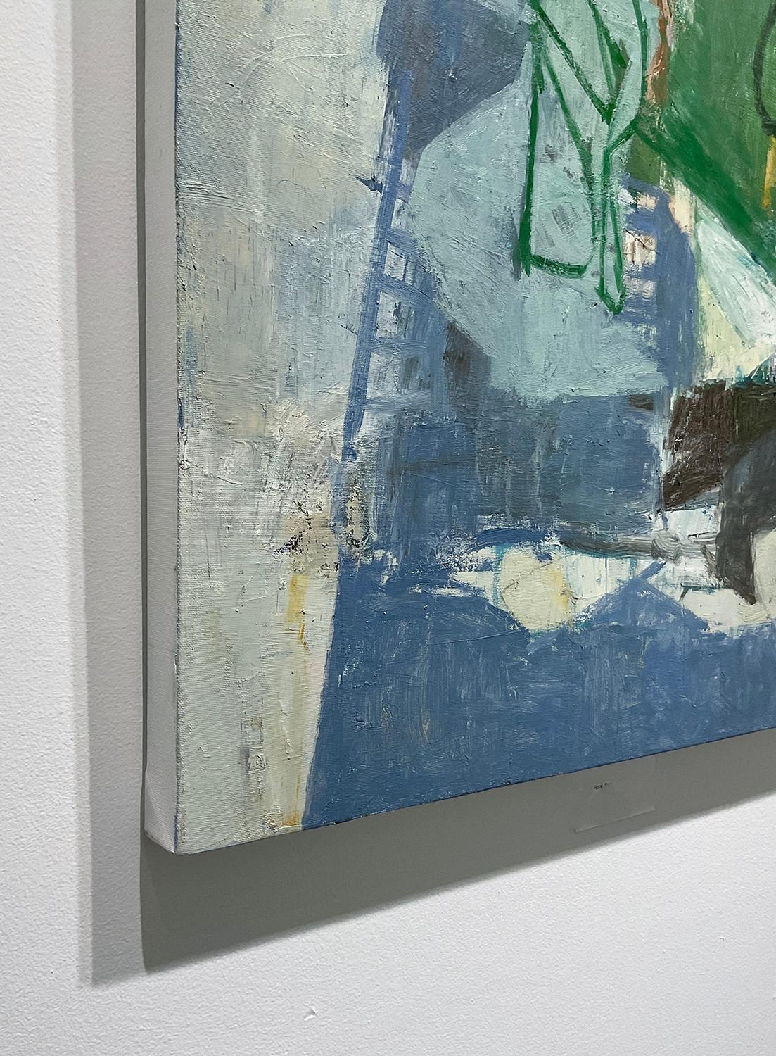 Rock, Paper, Scissors: Abstract Expressionist Painting on Canvas in Blue & Green 2