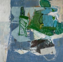 Rock, Paper, Scissors : peinture expressionniste abstraite sur toile en bleu et vert