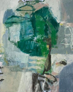 This Place 6 (Quadro espressionista astratto blu, verde e grigio su tela)