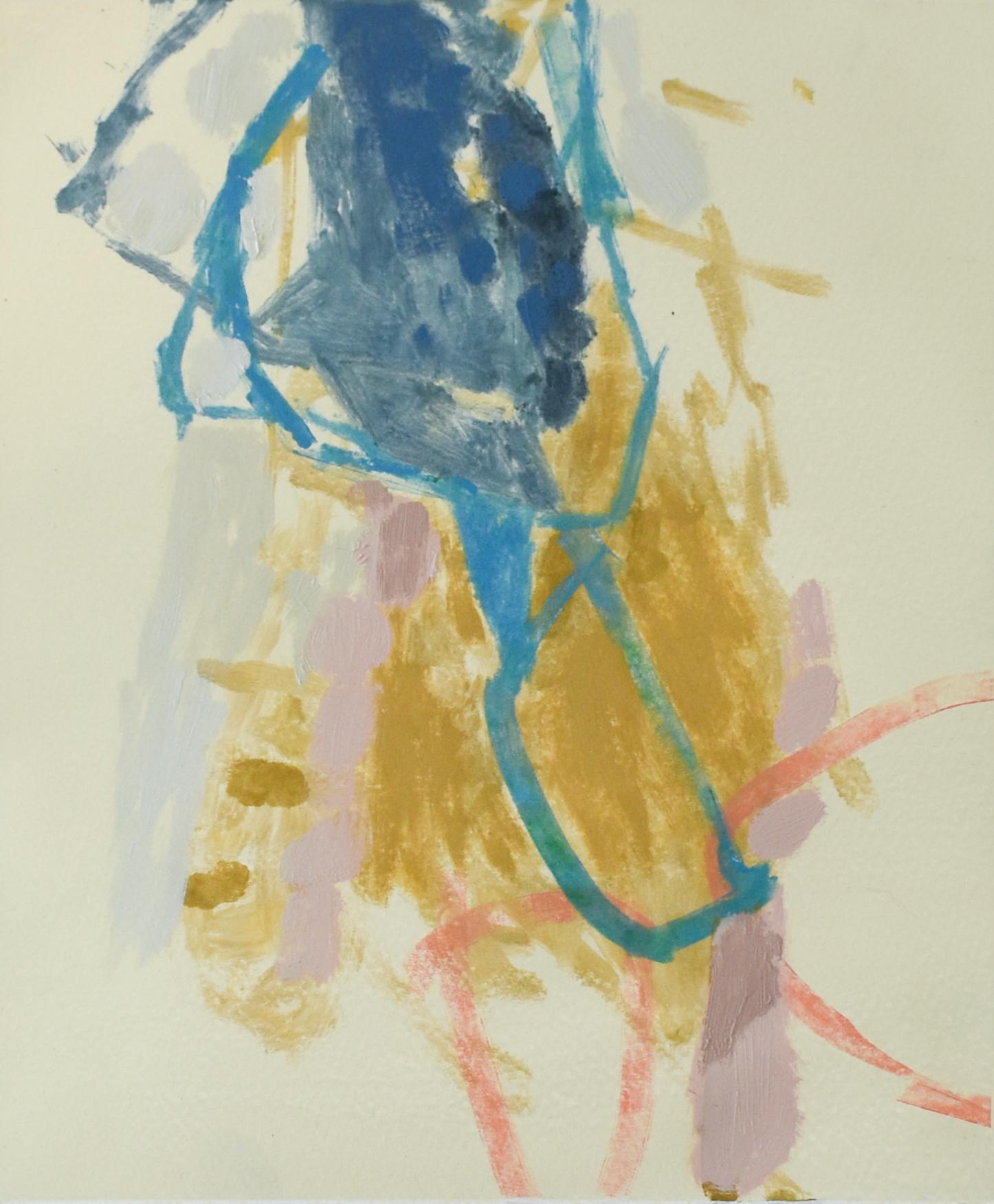 Jenny Nelson Abstract Print - Untitled 3: Abstract Monotype on Paper in Yellow, Pink, & Blue with 8 Ply Mat