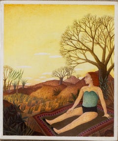20th Century British artist Jenny Ogg oil on panel, lady sunbathing