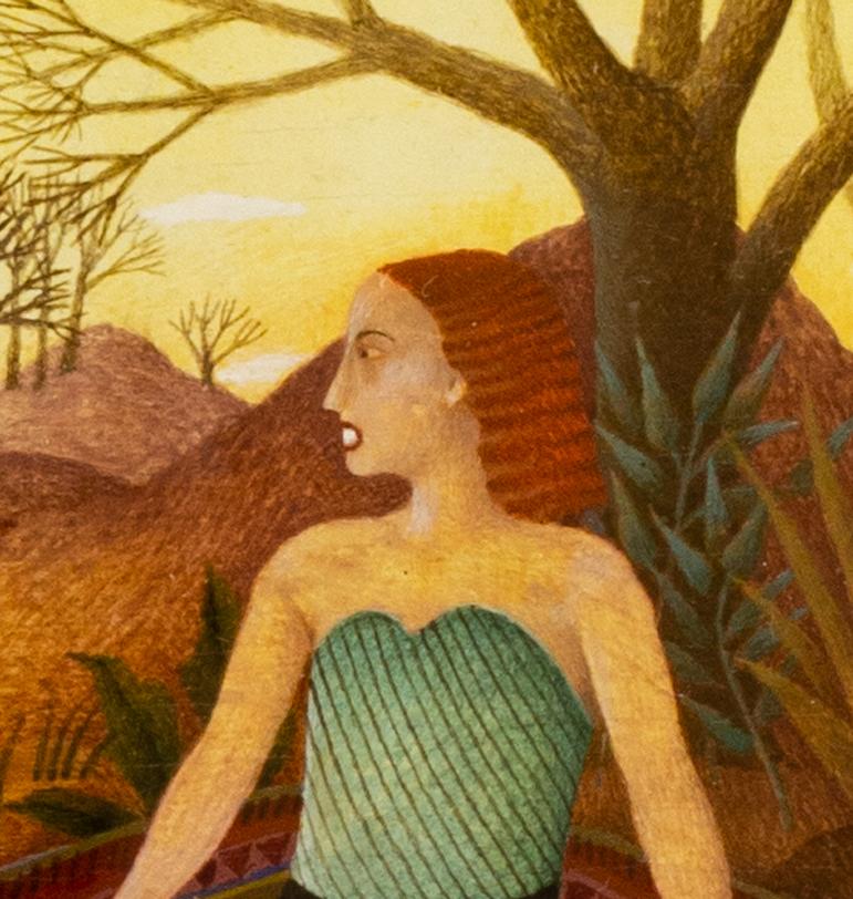 20th Century British artist Jenny Ogg oil on panel, lady sunbathing For Sale 2