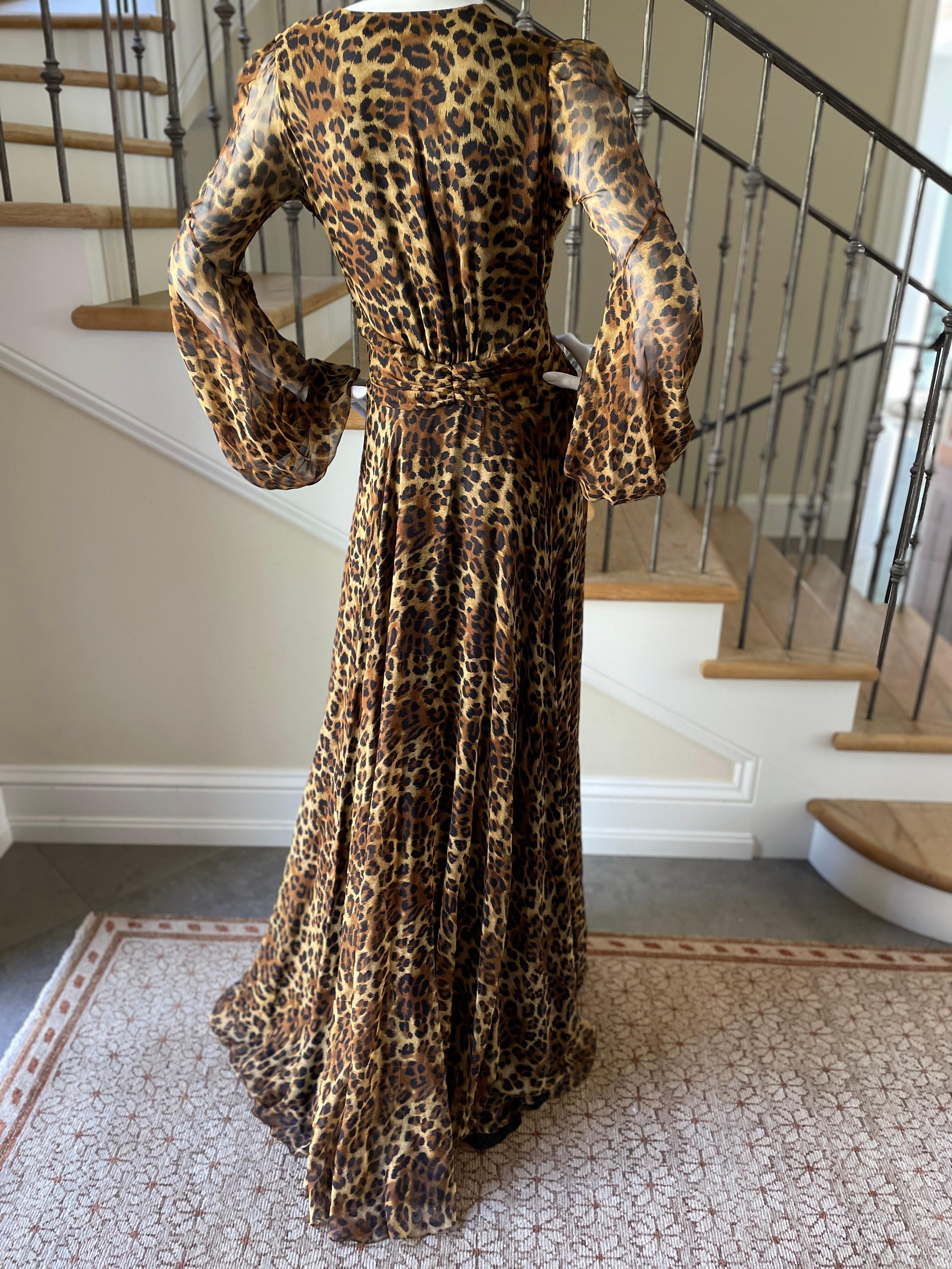 Jenny Packham 2007 Silk Leopard Print Plunging Embellished Evening Dress Sz 10UK For Sale 5