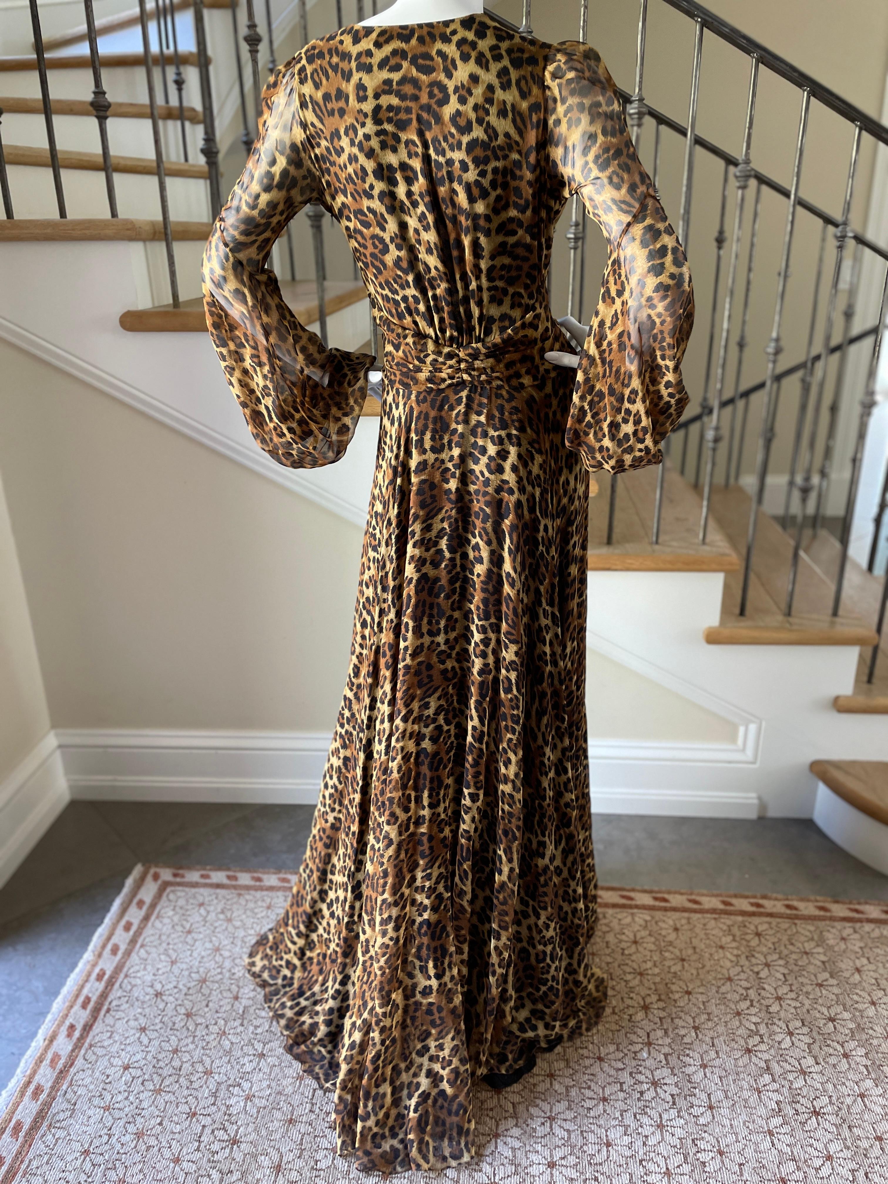 Jenny Packham 2007 Silk Leopard Print Plunging Embellished Evening Dress Sz 10UK For Sale 6