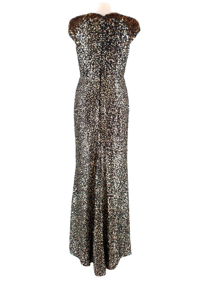 Jenny Packham Black & Gold Sequinned Silk Gown US 10 In Good Condition In London, GB