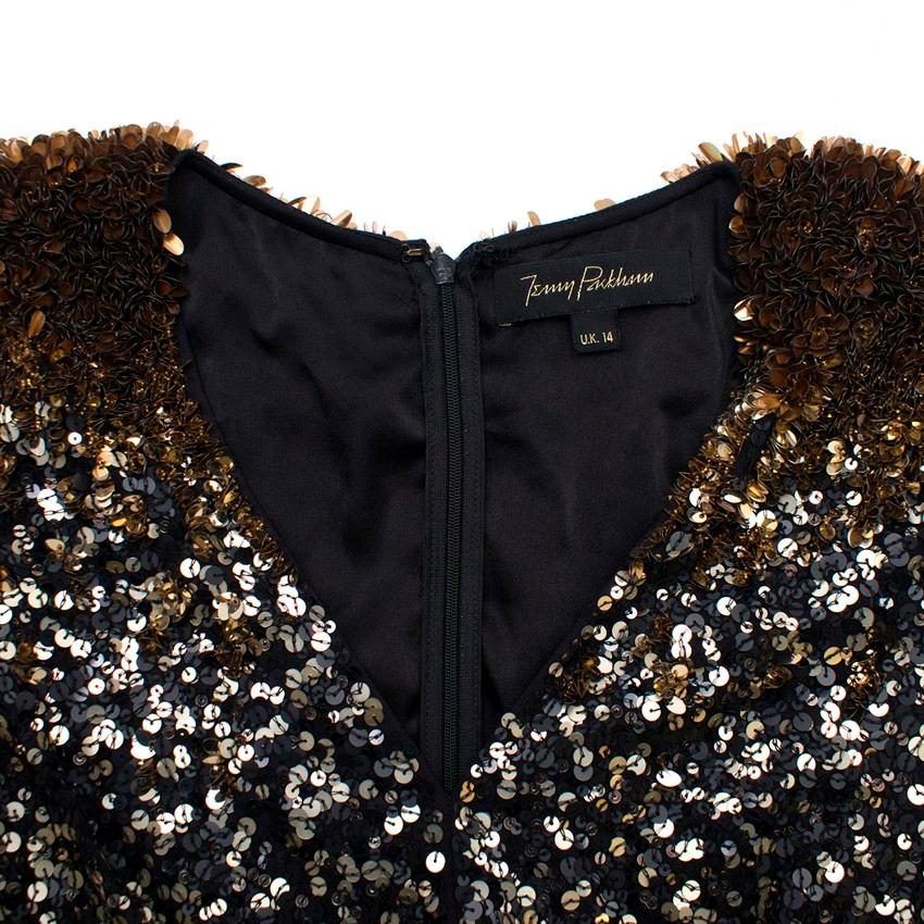 Jenny Packham Black & Gold Sequinned Silk Gown US 10 3