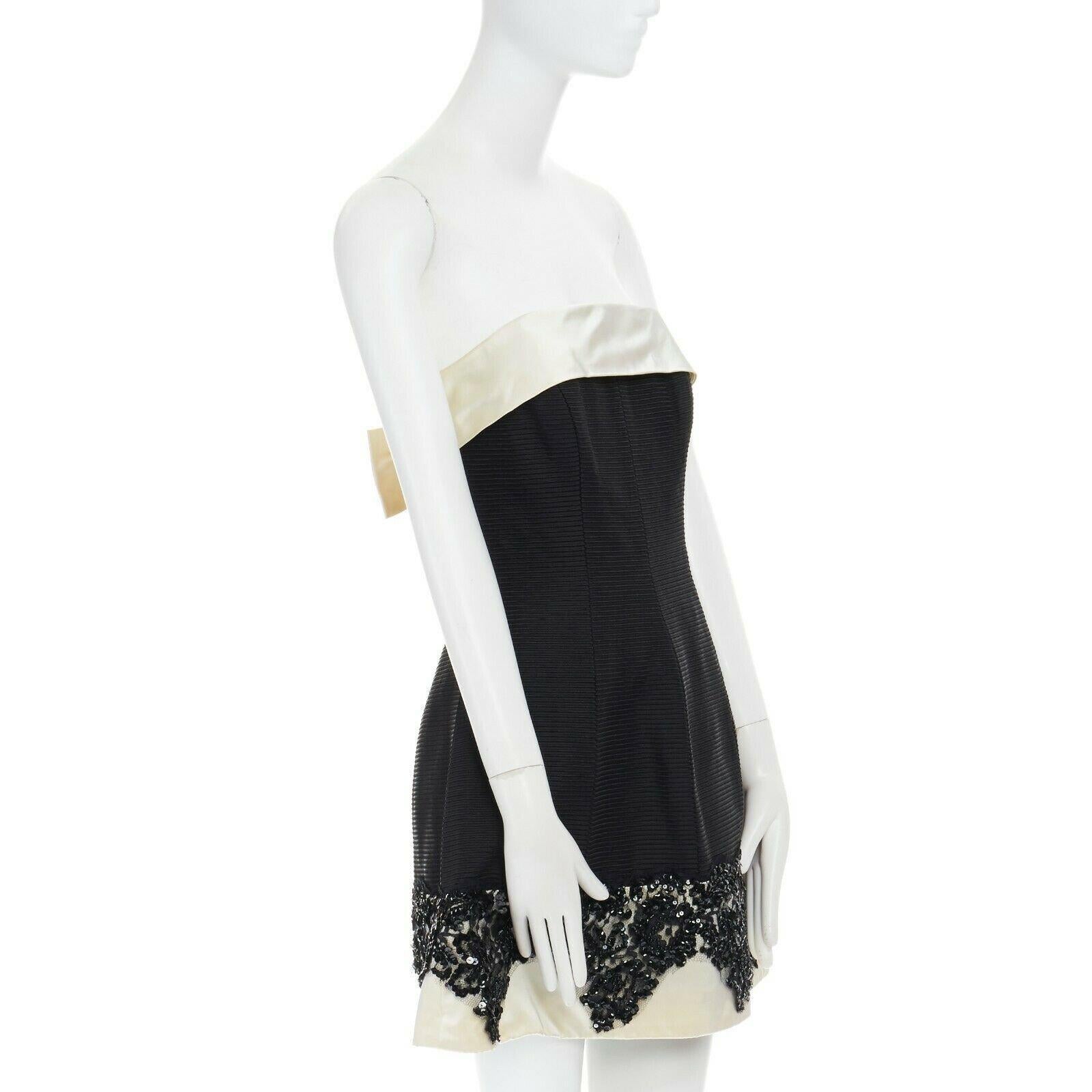 Black JENNY PACKHAM black sequins embroidered lace hem strapless cocktail dress UK6 XS