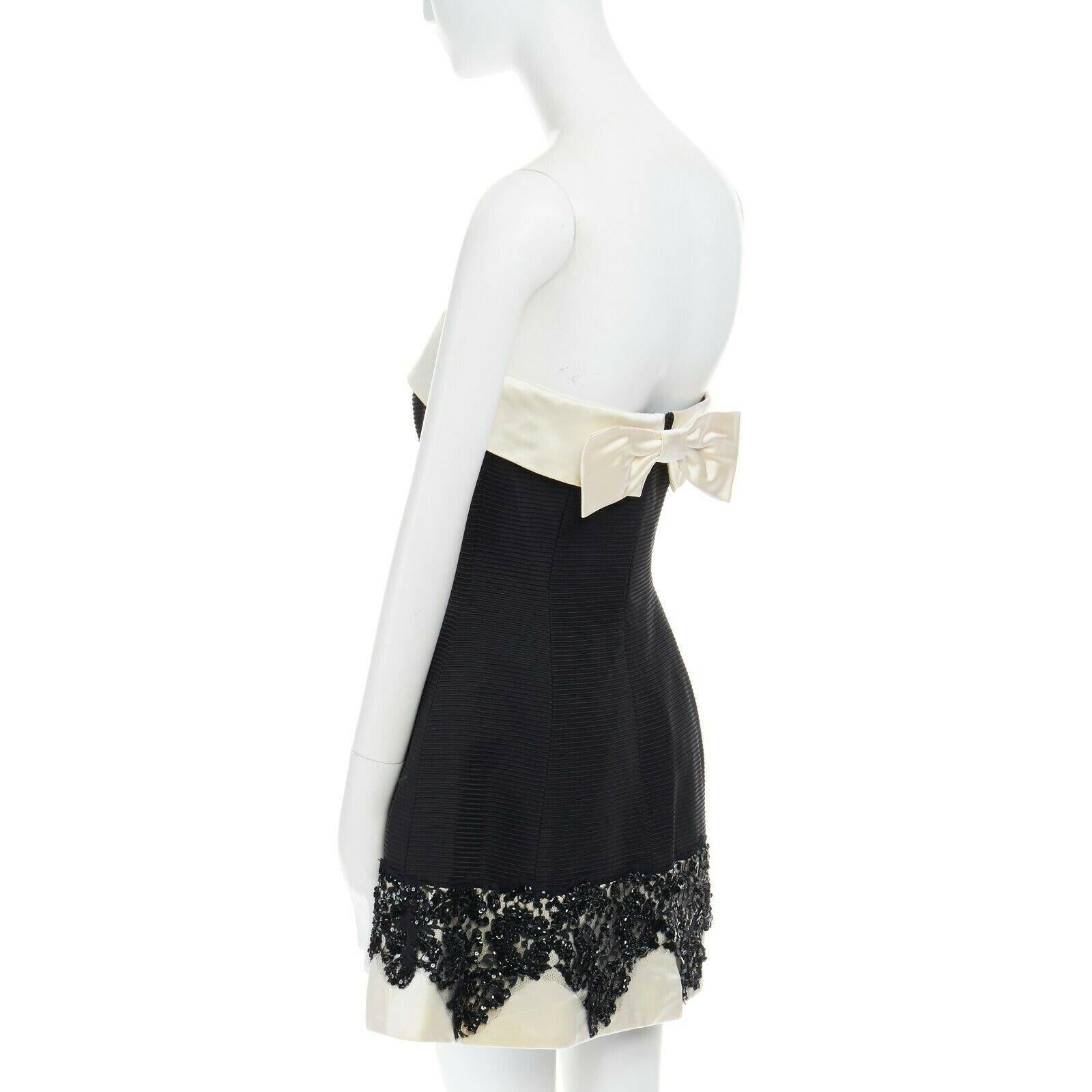 JENNY PACKHAM black sequins embroidered lace hem strapless cocktail dress UK6 XS 1