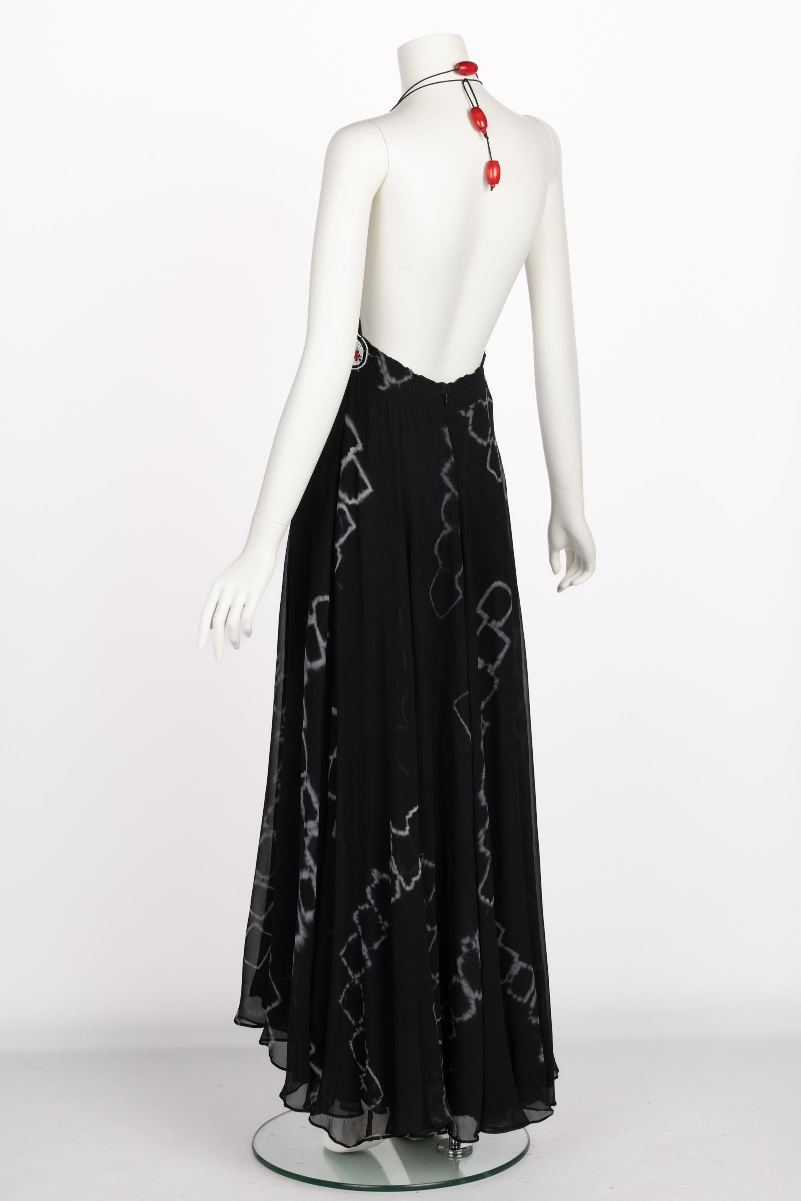 Jenny Packham Black Silk Embellished Waist Halter Maxi Dress For Sale 1