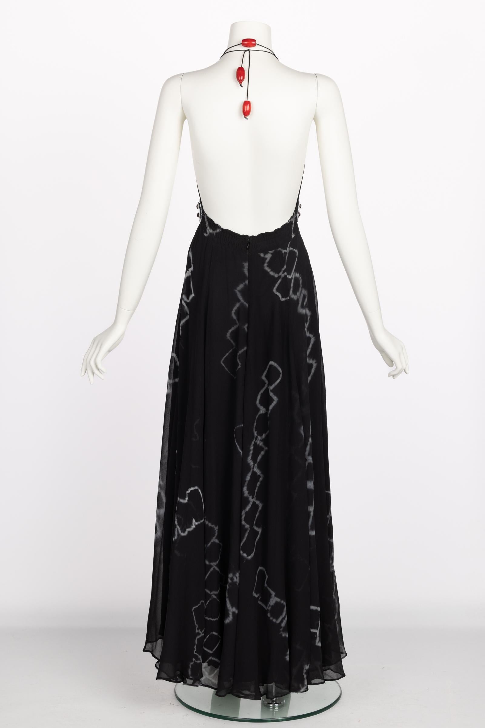 Jenny Packham Black Silk Embellished Waist Halter Maxi Dress For Sale 2