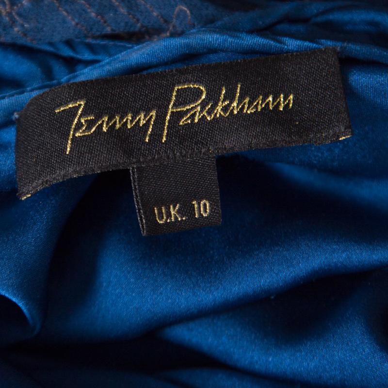Women's Jenny Packham Blue Embellished Silk Cutout Back Detail Blouson Gown M