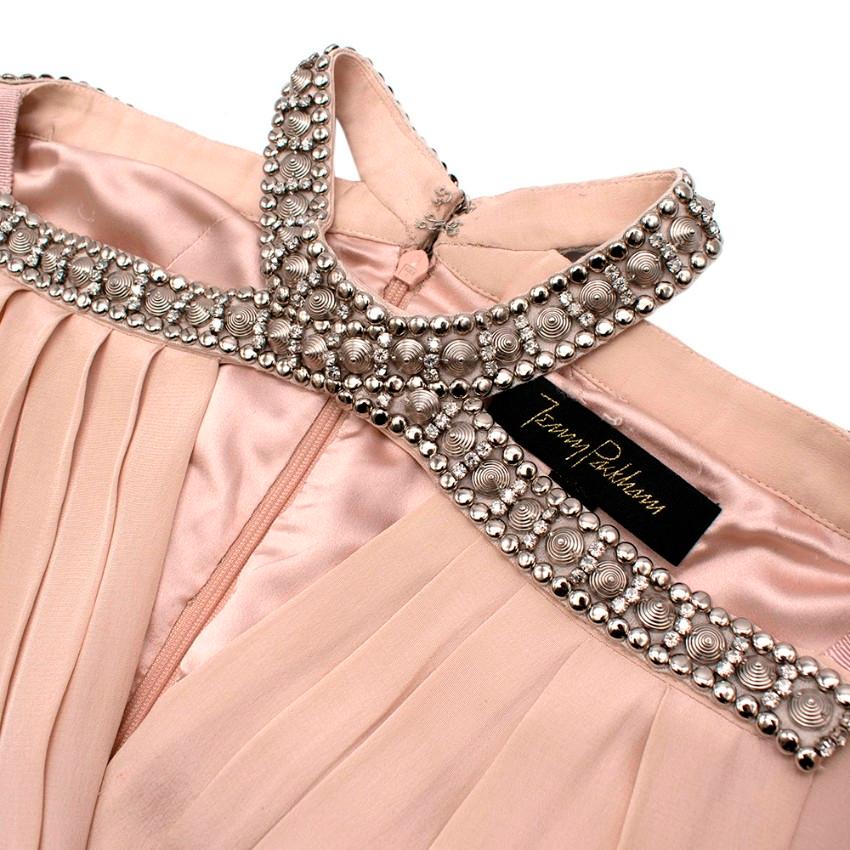 Jenny Packham blush crystal studded halter neck dress - Size US 4 In Excellent Condition In London, GB