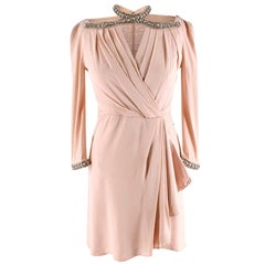 Jenny Packham blush crystal studded halter neck dress - Size US 4