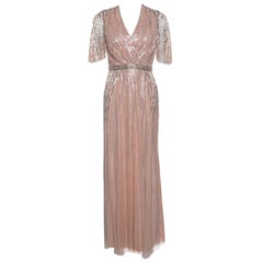 Jenny Packham Blush Pink Embellished Tulle Gown S