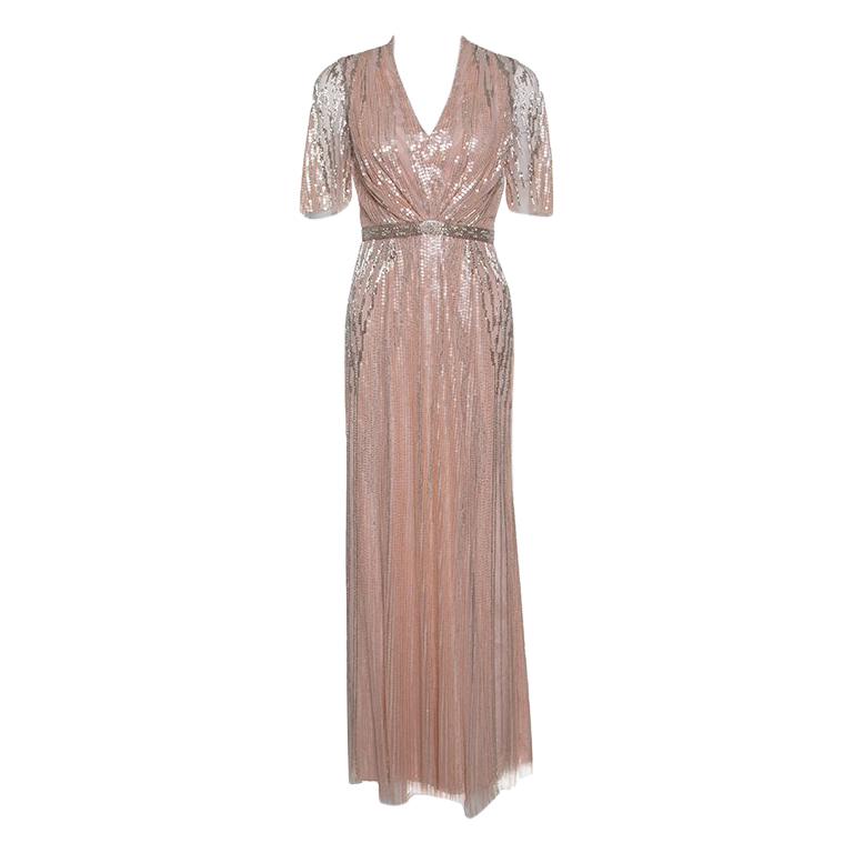 Jenny Packham Blush Pink Embellished Tulle Gown S For Sale at 1stDibs