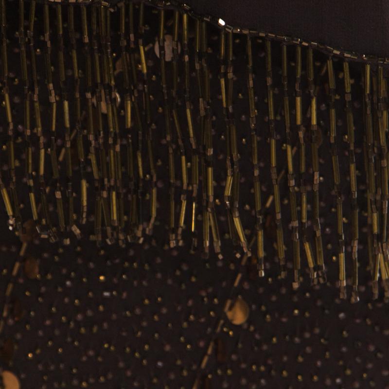 Jenny Packham Brown Beaded Tassel Detail Sleeveless Gown and Scarf Set M 1
