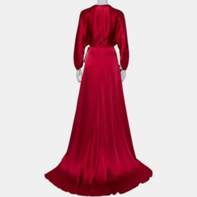 Red Jenny Packham Burgundy Satin Trail Detail Wrap Gown M For Sale