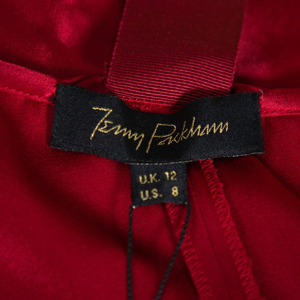 Jenny Packham Burgundy Satin Trail Detail Wrap Gown M For Sale 1