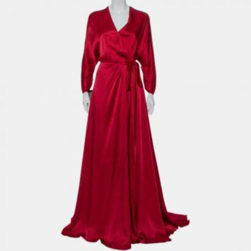 Jenny Packham Burgundy Satin Trail Detail Wrap Gown M For Sale 4