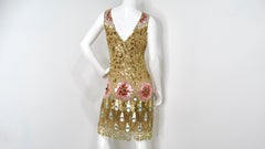 Jenny Packham - Vestito senza maniche con paillettes e stampa floreale e leopardo dorato