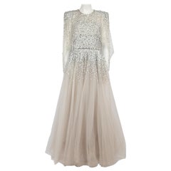 Jenny Packham Grey Sequinned Cape Evening Gown Size XL