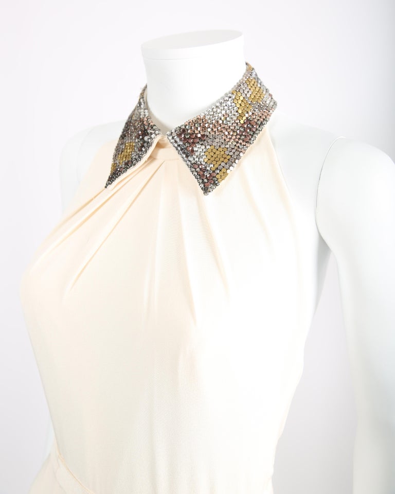 Jenny Packham ivory cream crystal jewel collar backless wedding dress jumpsuit For Sale 3