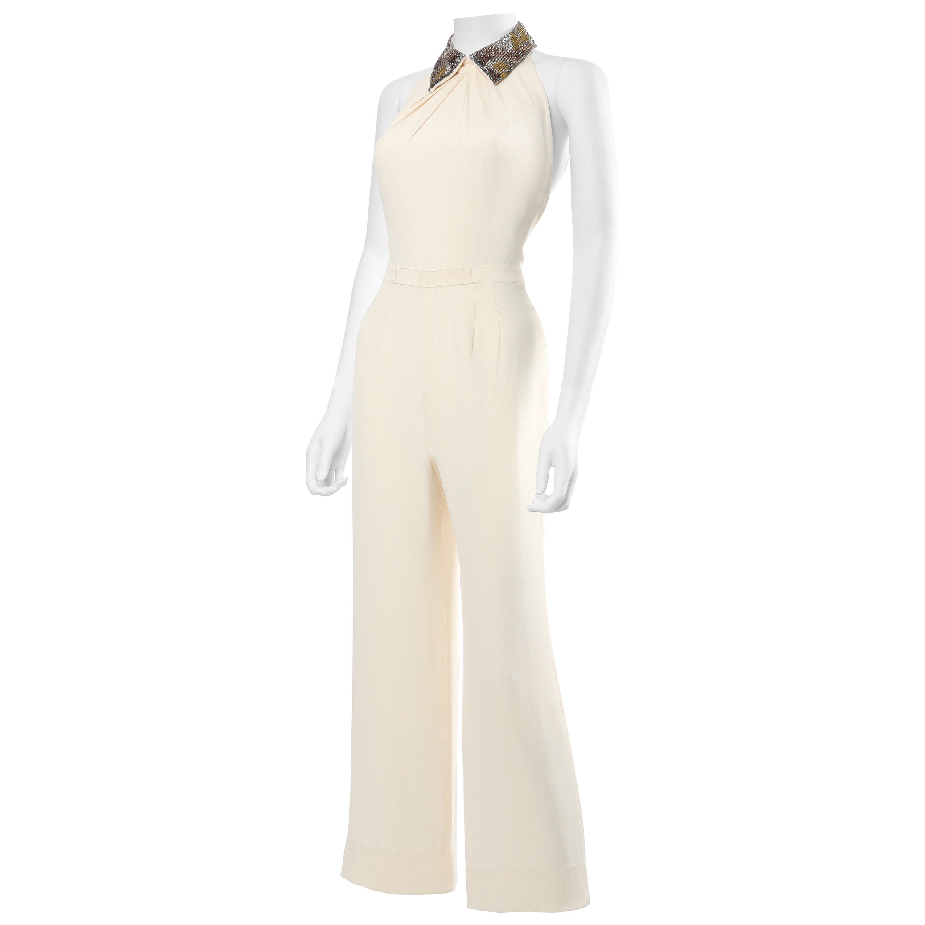 Jenny Packham marfil crema cristal joya cuello espalda vestido de novia mono