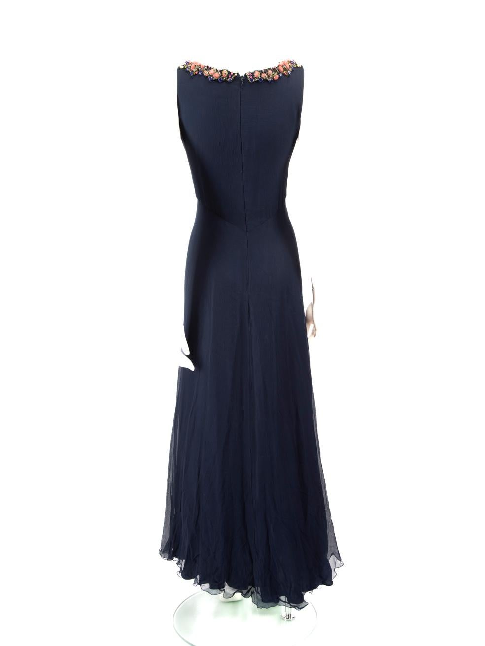 Black Jenny Packham Navy Silk Embellished Maxi Dress Size M