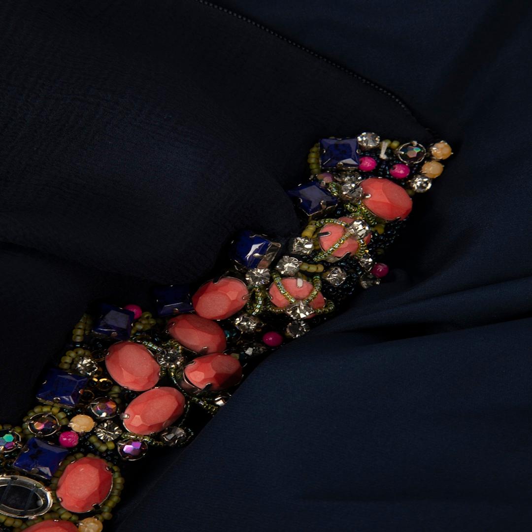 Jenny Packham Navy Silk Embellished Maxi Dress Size M In Good Condition In London, GB
