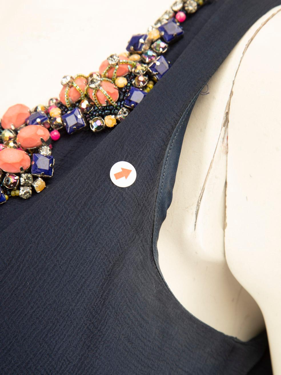 Women's Jenny Packham Navy Silk Embellished Maxi Dress Size M