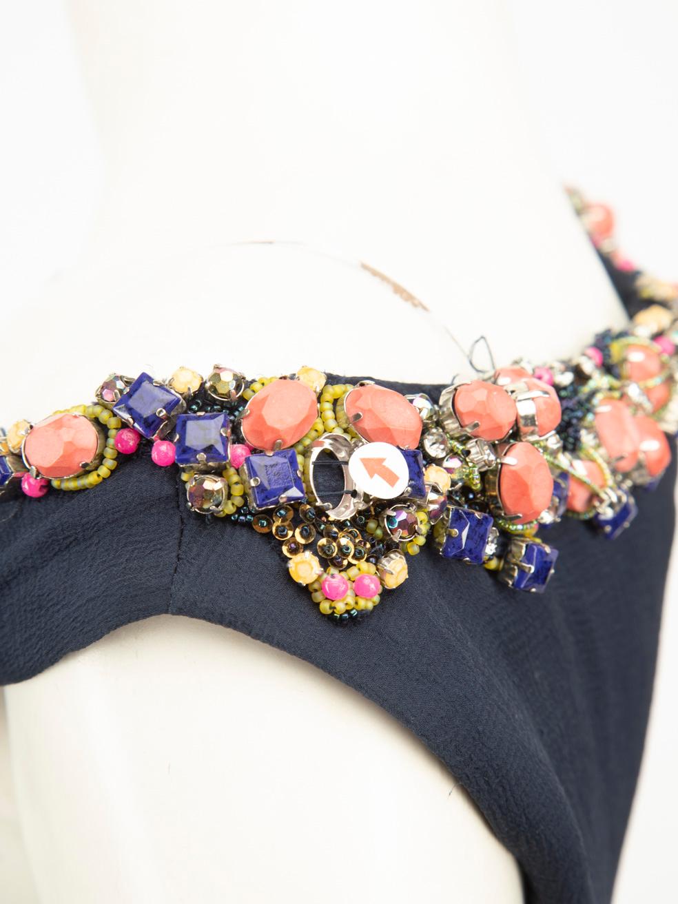 Jenny Packham Navy Silk Embellished Maxi Dress Size M 1