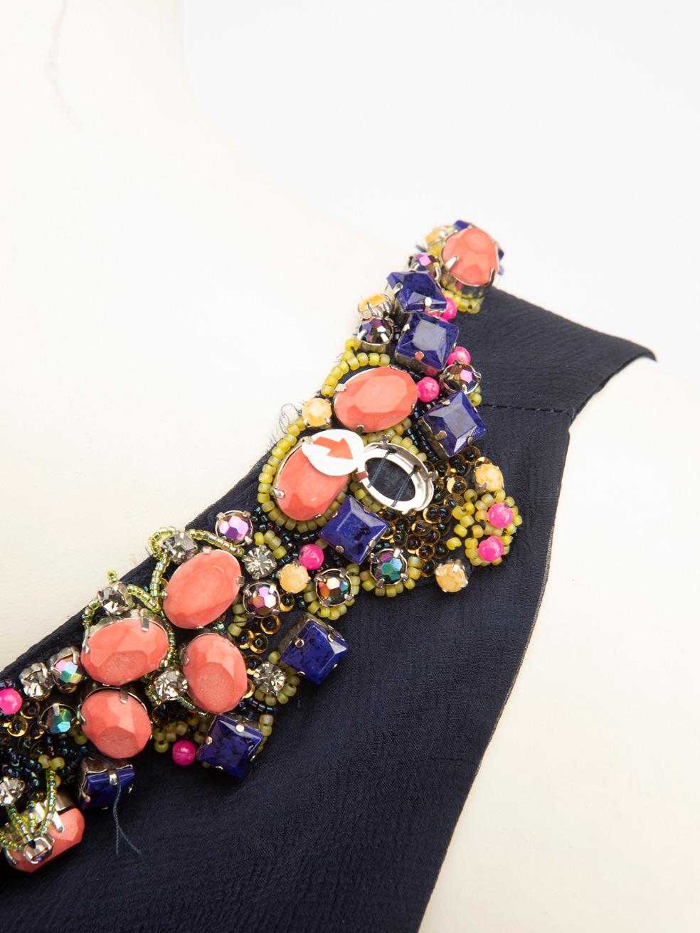 Jenny Packham Navy Silk Embellished Maxi Dress Size M 2