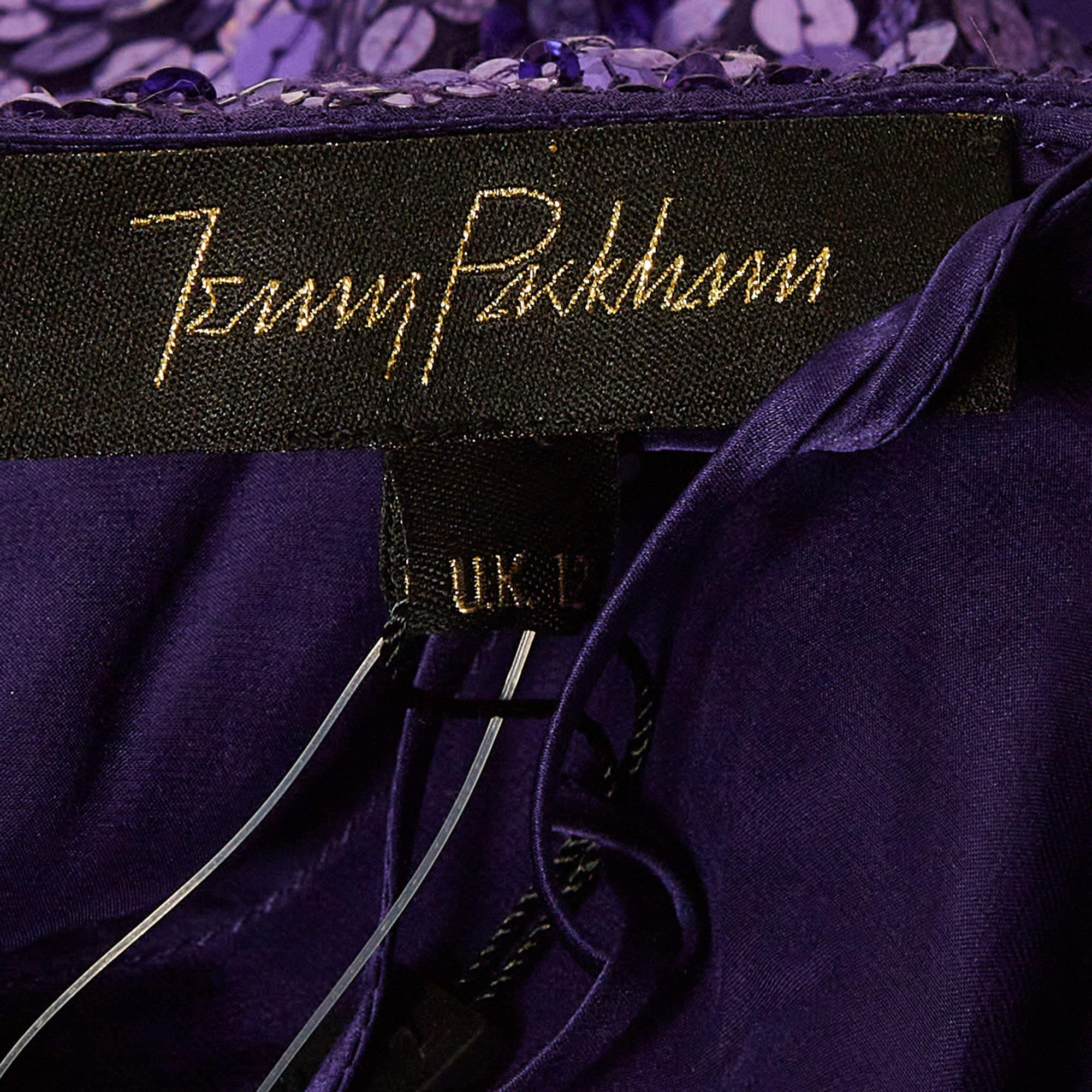Women's Jenny Packham Purple Sequin Halter Neck Gown M