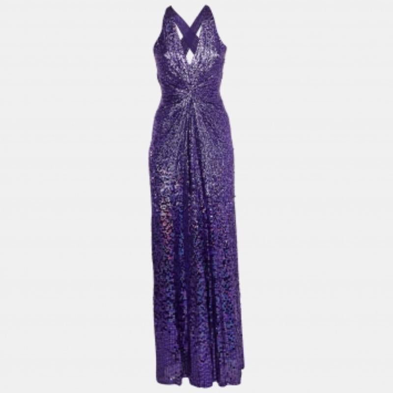 Jenny Packham Purple Sequin Halter Neck Gown M 2