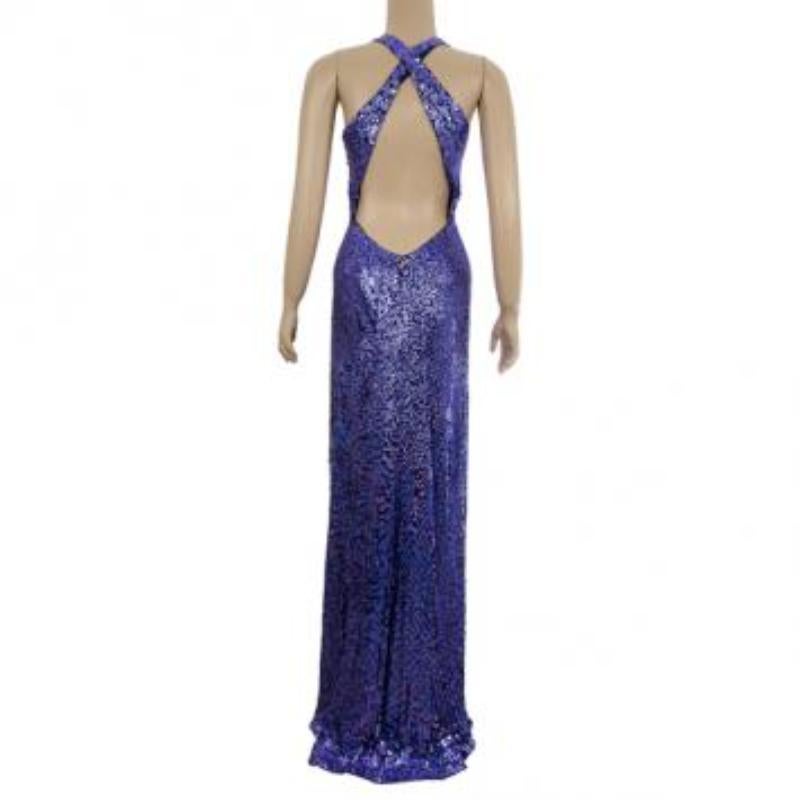 Jenny Packham Purple Sequin Halter Neck Gown M 4
