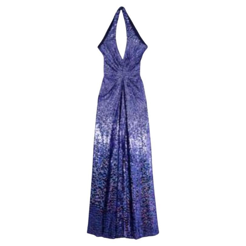 Jenny Packham Purple Sequin Halter Neck Gown M