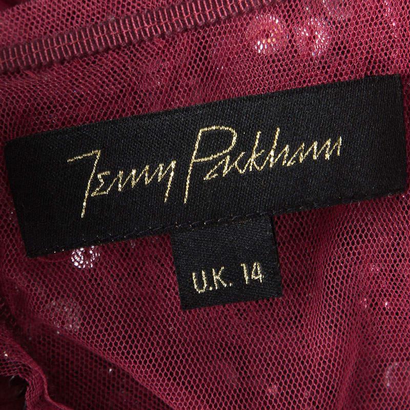 Jenny Packham - Robe longue à manches à volants ornée de sequins rouges, taille L en vente 1