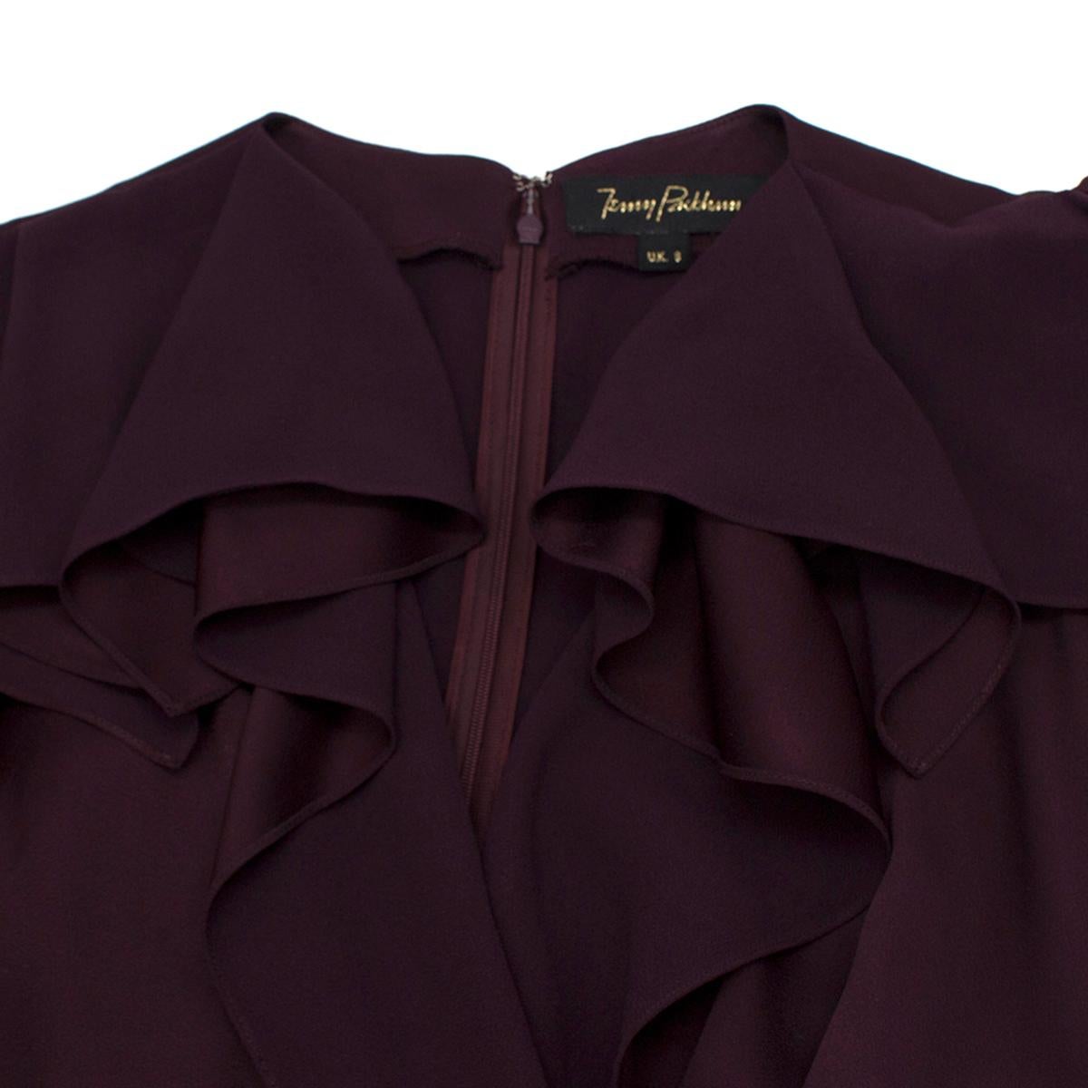 Black Jenny Packham Ruffle-Front Purple Gown US 4 For Sale